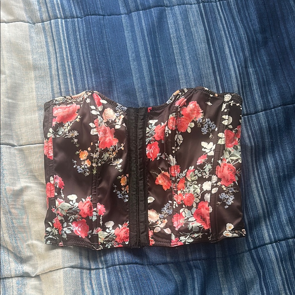 Floral Black Bustier Top